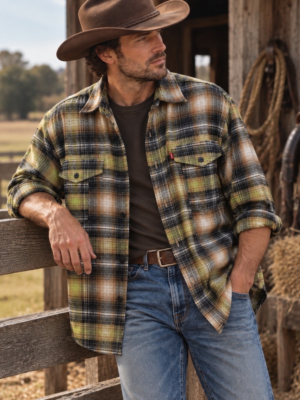 Levi’s Plaid Flannel Overshirt Shirt Jacket Green Brown XL